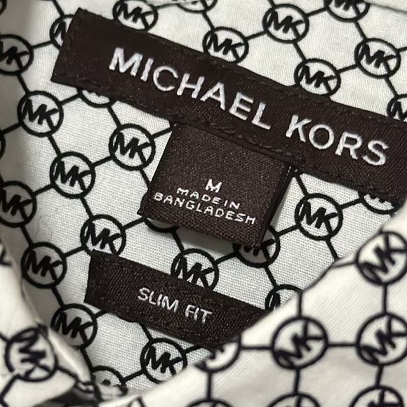 MK Allover Print Button Front Dress Shirt-Slim Fit-M-Black/White-98 Cotton-EUC - Picture 5 of 15
